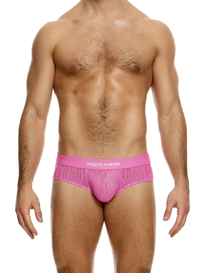 Striped Crochet Classic Brief - Pink
