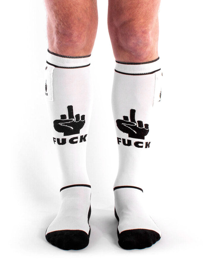 Fuck Party Socken mit Tasche - Weiß/Schwarz