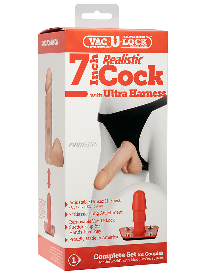 Vac-U-Lock Set - 7 inch Realistic Cock natur + Ultra Harness