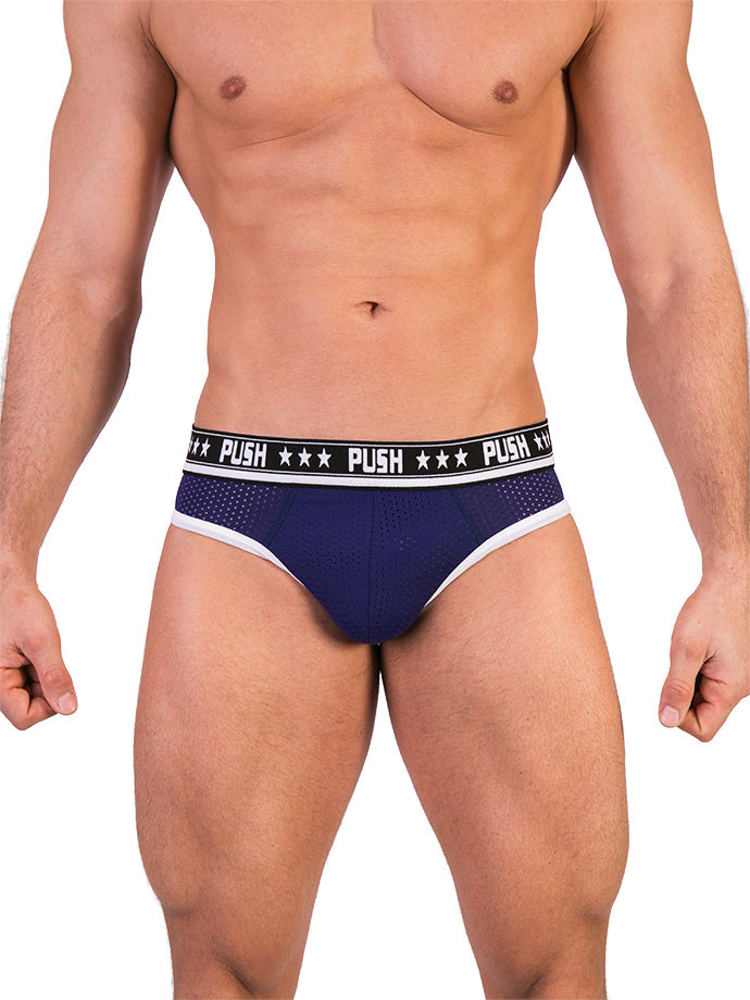 '- Push - Premium Mesh Hole Brief - Navy/Weiß