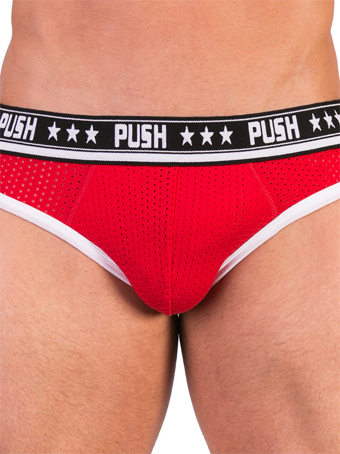 '- Push - Premium Mesh Hole Brief - Rot/Weiß