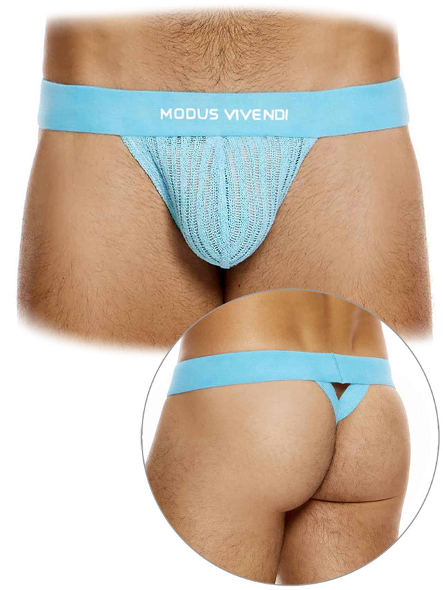 Striped Crochet Thong - Hellblau