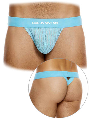 Striped Crochet Thong - Hellblau