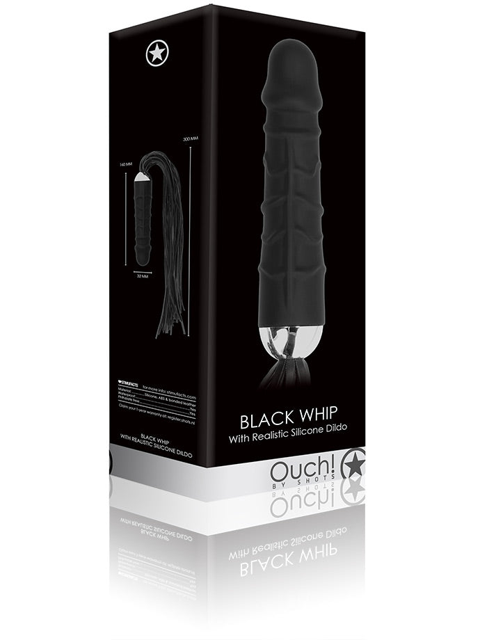 OUCH! Schwarze Peitsche mit realistischem Silikon Dildo