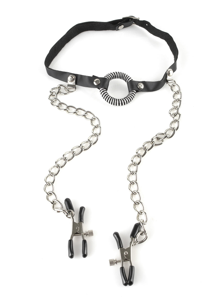 Fetish Fantasy - O-Ring Mundknebel m. Brustklemmen