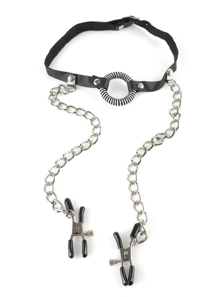 Fetish Fantasy - O-Ring Mundknebel m. Brustklemmen