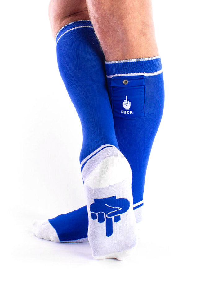 Fuck Party Socken mit Tasche - Blau/Weiß