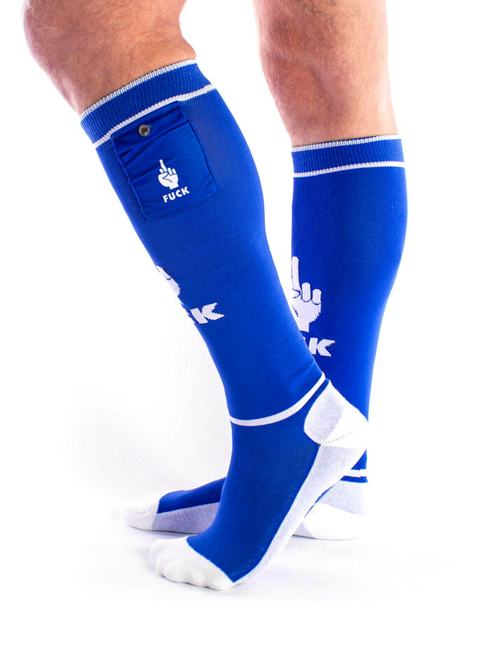 Fuck Party Socken mit Tasche - Blau/Weiß