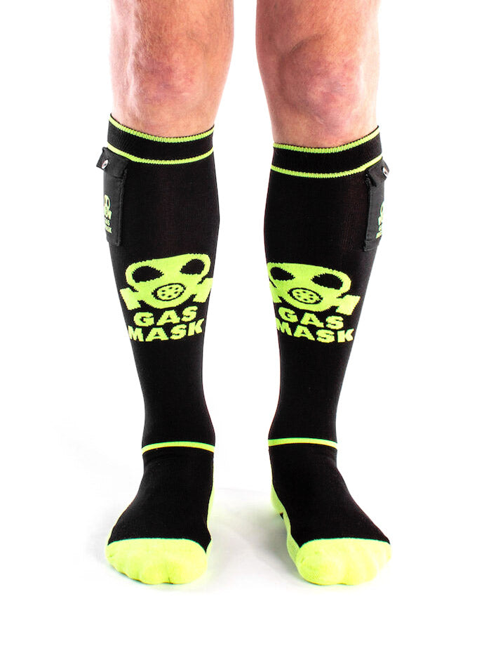 Gas Mask Party Socken mit Tasche - Schwarz/Neongelb