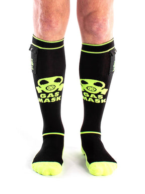 Gas Mask Party Socken mit Tasche - Schwarz/Neongelb