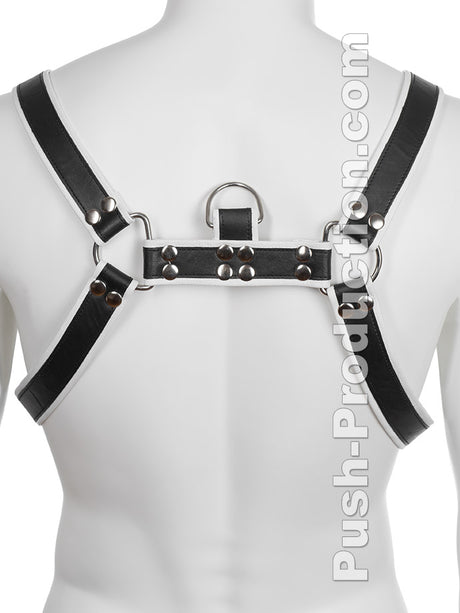 Echtledergeschirr BDSM Top Harness - Schwarz/Weiß