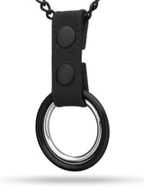 Black Metal Necklace with Cockrings - Black Leather