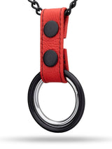 Black Metal Necklace with Cockrings - Red Leather