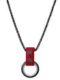 Black Metal Necklace with Cockrings - Red Leather