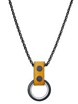 Black Metal Necklace with Cockrings - Yellow Leather