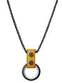 Black Metal Necklace with Cockrings - Yellow Leather