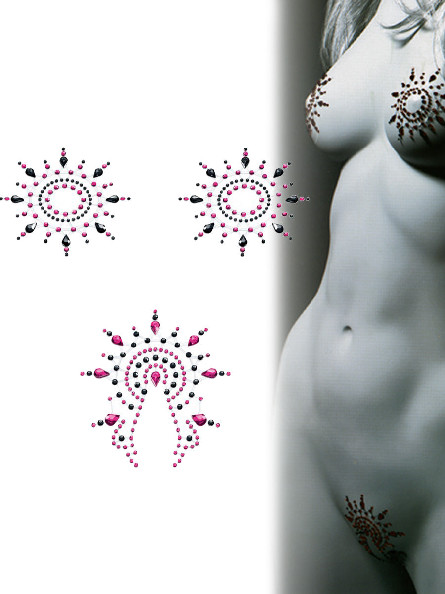 Gloria - Brust- und Venushügelschmuck - schwarz/pink