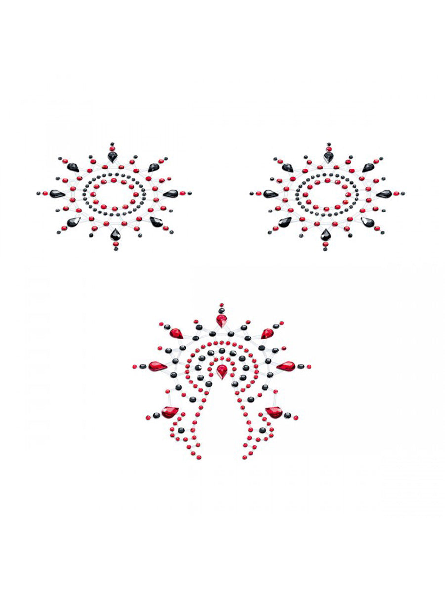 Gloria - Brust- und Venushügelschmuck - schwarz/rot