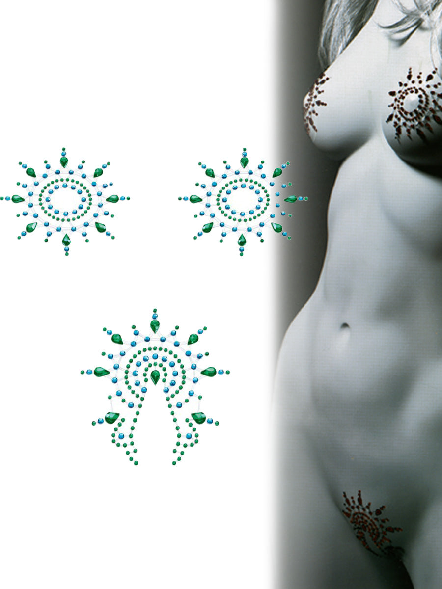 Gloria - Brust- und Venushügelschmuck - türkis/grün