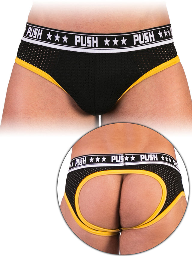 '- Push - Premium Mesh Hole Brief - Schwarz/Gelb