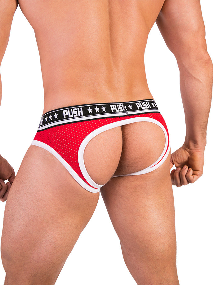 '- Push - Premium Mesh Hole Brief - Rot/Weiß