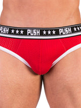'- Push - Premium Mesh Hole Brief - Rot/Weiß