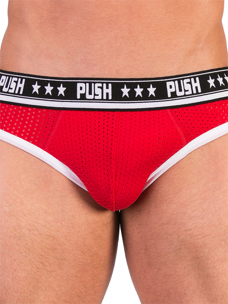 - Push - Premium Mesh Hole Brief - Rot/Weiß