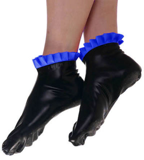 Schwarze Latex Socken mit blauen Rüschen