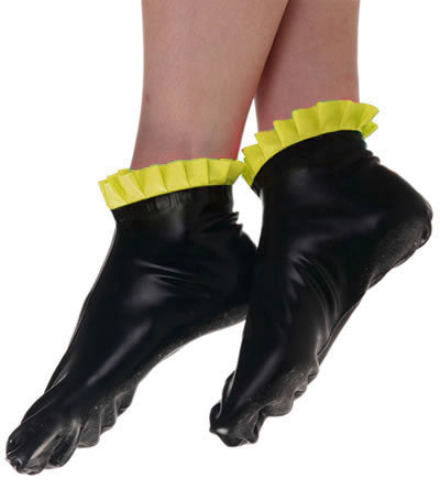 Schwarze Latex Socken mit gelben Rüschen