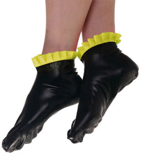 Schwarze Latex Socken mit gelben Rüschen