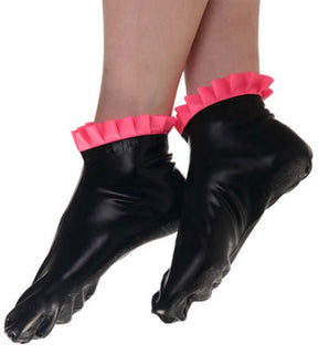 Schwarze Latex Socken mit pinken Rüschen