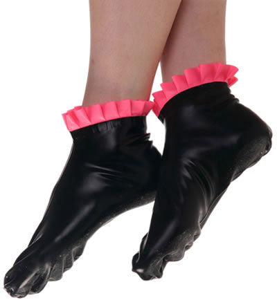 Schwarze Latex Socken mit pinken Rüschen